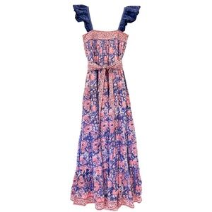Alicia Bell Sasha Maxi Dress with Belt Indigo Pink Floral Size S